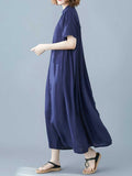 Loorain - Long Cotton Front Button Cotton Shirt Dress (Navy Blue - Army Green - Brown)