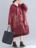 Loorain - Jo V-Neck Hooded Sweatshirt Floral Prints Shift Dress