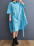 Loorain - Stripes Cotton Blue Color Shirt Dress