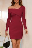 Loorain - Sweet Elegant Asymmetrical Collar Pencil Skirt Dresses(4 Colors)