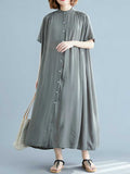 Loorain - Long Cotton Front Button Cotton Shirt Dress (Navy Blue - Army Green - Brown)