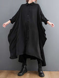 Loorain - Cotton Long Sleeves Shirt Style A-Line Dress
