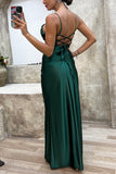 Loorain - Love Lasts Forever Satin Corset Back Lace-up Slit Maxi Dress