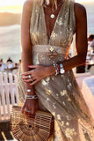 Loorain - Golden Sunset Stories V-neck Maxi Dress