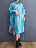 Loorain - Stripes Cotton Blue Color Shirt Dress
