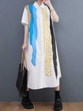 Loorain - Cotton Art Print Short Sleeve Shirt Dress