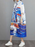 Loorain - Abstract Art Print Cotton Short Sleeve A-Line Shirt Dress