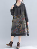 Loorain - Jo V-Neck Hooded Sweatshirt Floral Prints Shift Dress