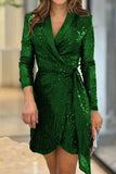Loorain - Casual Solid Sequins Frenulum Turn-back Collar Suit Dress Dresses