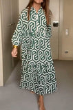 Loorain - Marley Geometric Figure Print Loose Shirt Midi Dress