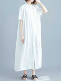 Loorain - Long Cotton Front Button Cotton Shirt Dress (White - Black - Grey- Apricot)