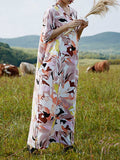 Loorain - Multicolor Cotton Half Sleeves Kaftan Dress