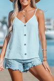Loorain - Casual Vacation Solid Buttons V Neck Tops