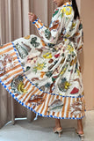 Loorain - Hopeful Moments Tropical Fruit Print Balloon Sleeve Patchwork Shirt Midi Dress