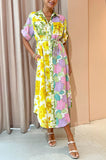 Loorain - Travel Effortlessly Linen Blend Floral Patchwork Shirt Midi Dress