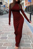 Loorain - Casual Simplicity Solid Turtleneck Long Sleeve Dresses