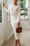 Loorain - Knitted Solid Color Sweater Skirt Suit