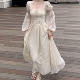 Luxury Women's Elegant Dress Vintage Fairycore Holiday Midi Slim Dresses Chiffon Korean One-piece Dress Vacation Outfits