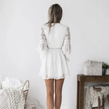 White Long Sleeve Ruffle Dress Sexy Vintage Boho Aesthetic Casual Vacation Beach Dresses Splice Chiffon Slim Mini Dress