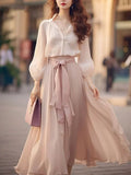 Fashion Korean Retro Loose Women Long Sleeved Two-Piece Set Dress Elegant French Women's Solid Color Sweet Slim Dresses