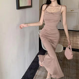 Elegant Party Dresses for Women Sexy Evening Bodycon Dress Long Sleeveless Dress Backless Female Black Korean Fashion