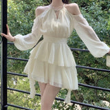 Elegant Luxury Dresses for Women Fairycore Casual Chiffon Dress Sweet Short Skirt Fashion Summer White Mini Dress Slim