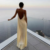 Summer Sexy Open Back Sleeveless Slip Maxi Dress Cut Out Club Party Dresses Holiday Elegant Outfits Satin Vestido