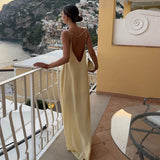 Summer Sexy Open Back Sleeveless Slip Maxi Dress Cut Out Club Party Dresses Holiday Elegant Outfits Satin Vestido