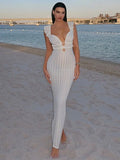 Deep V Neck Sexy Dresses Women Sleeveless Slim High Waist Long Dress Femme Elegant Holiday Knitted Beach Dress Woman 2024