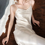 White Satin Party Dress Sexy Sleeveless Women Casual Holiday Solid Elegant Chic Dress Club Outfit Summer Long Dresses