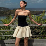 Slim Folds Dress For Women Bodycon Backless Splice Dresses Female Summer Sexy Off Shoulder Elegant Mini Dress Woman 2024