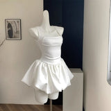 Kawaii Sweet White Mini Dress Elegant Balletcore Women Korean Y2k Summer Sexy Short Dresses Party Dress French Vintage