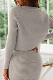 Loorain - Knitted Solid Color Sweater Skirt Suit