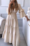 Loorain - Sweet Elegant Solid Asymmetrical V Neck Irregular Dress Dresses
