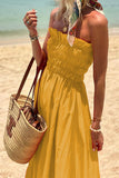 Loorain - Phuket Sunsets Smocked Bust Off Shoulder Vacation Maxi Dress