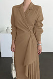 Loorain - Work Elegant Solid Fold Turn-back Collar Suit Dress Dresses(3 Colors)