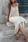 Loorain - Sexy Solid Tassel Hollowed Out U Neck Sleeveless Two Pieces(3 Colors)