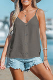 Loorain - Casual Vacation Solid Buttons V Neck Tops