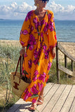 Loorain - Sedona Sunset Floral Pocketed Belted Loose Maxi Dress