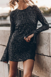 Loorain - Casual Solid Sequins Buttons O Neck A Line Dresses