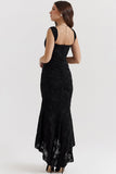 Loorain - Luxury Textured Floral Ruched Corset Sleeveless Fishtail Evening Dress - Black