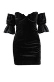 Loorain - Off Shoulder Flares Sleeve Corset Velvet Dress