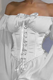 Loorain - Off Shoulder Lace-up Corset Ruched Dress