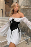 Loorain - Off Shoulder Lace-up Corset Ruched Dress