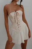 Loorain - Strapless Tie-up Corset Ruched Dress