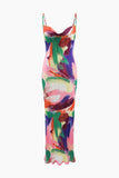 Loorain - Abstract Cowl Neck Plisse Maxi Dress