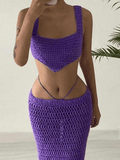 Loorain - Crochet Knit Skirt Set