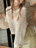 Loorain - Crochet Knit Y2K Long Sleeve Crop Top