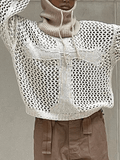 Loorain - Cross Pattern Crochet Hollow Long Sleeve Knit Top