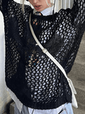 Loorain - Cross Pattern Crochet Hollow Long Sleeve Knit Top